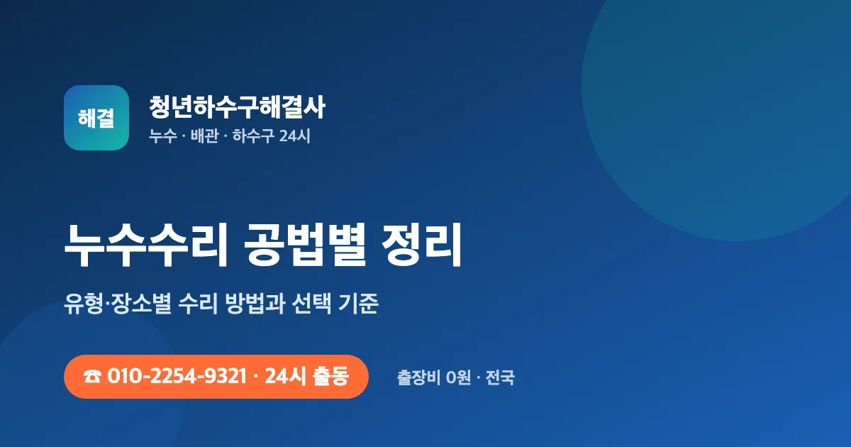 누수수리, 공법마다 다르다 — 유형·장소별 수리 방법과 선택 기준 - 청년하수구해결사